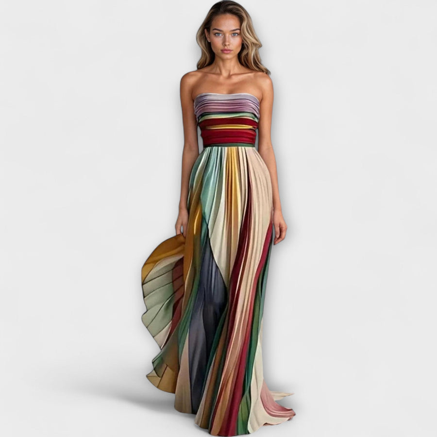 Paloma | Pleated Rainbow Strapless Women Summer Maxi Dress