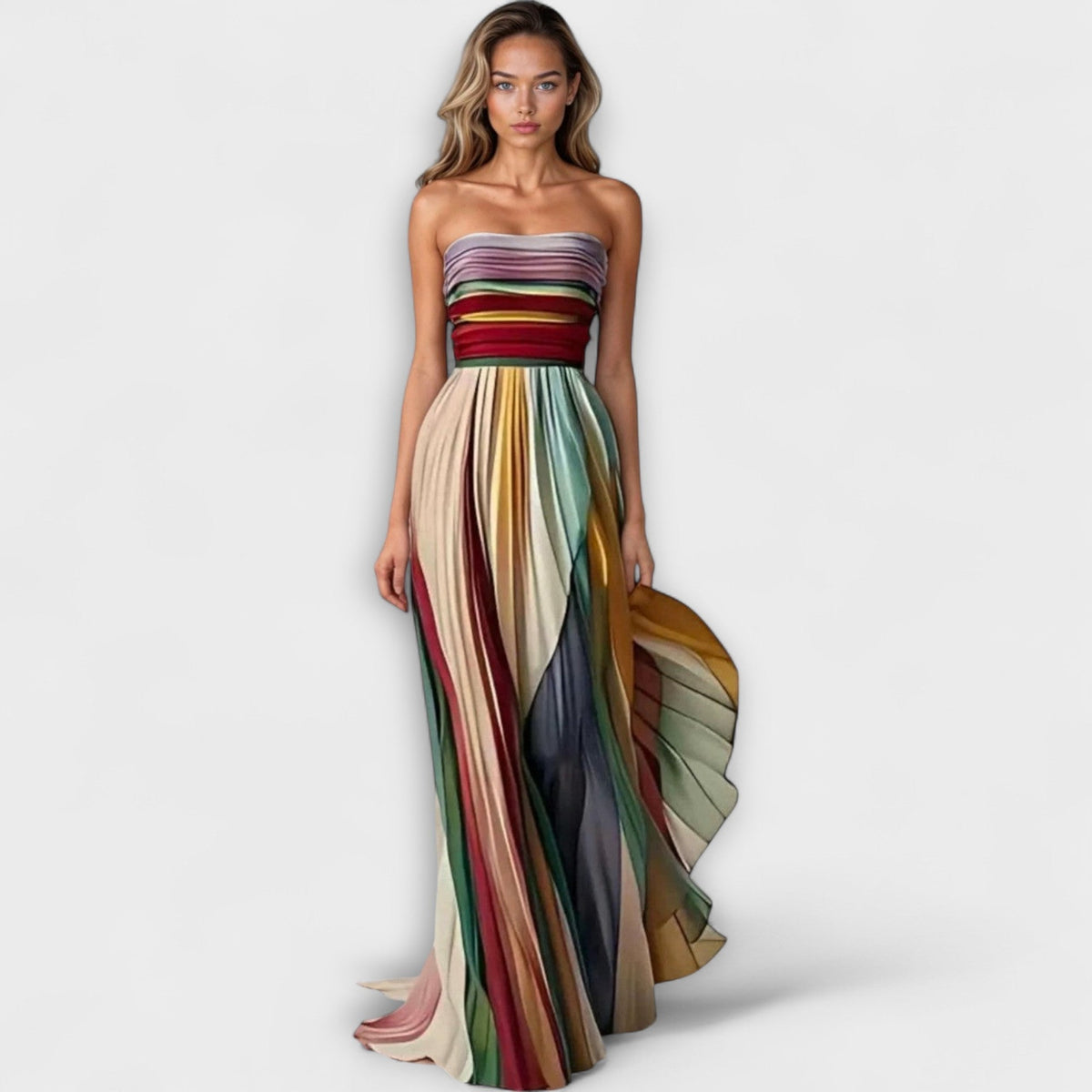 Paloma | Pleated Rainbow Strapless Women Summer Maxi Dress