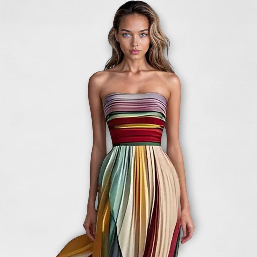 Paloma | Pleated Rainbow Strapless Women Summer Maxi Dress
