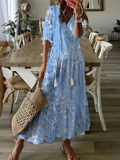 Tamsin | Bohemian Tassel-Tie V-Neck Women's Maxi Dress for Summer