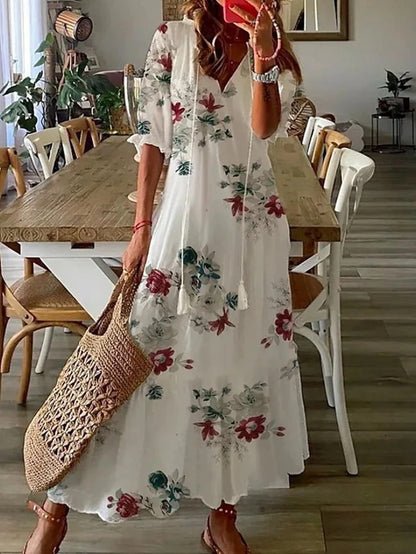 Tamsin | Bohemian Tassel-Tie V-Neck Women's Maxi Dress for Summer