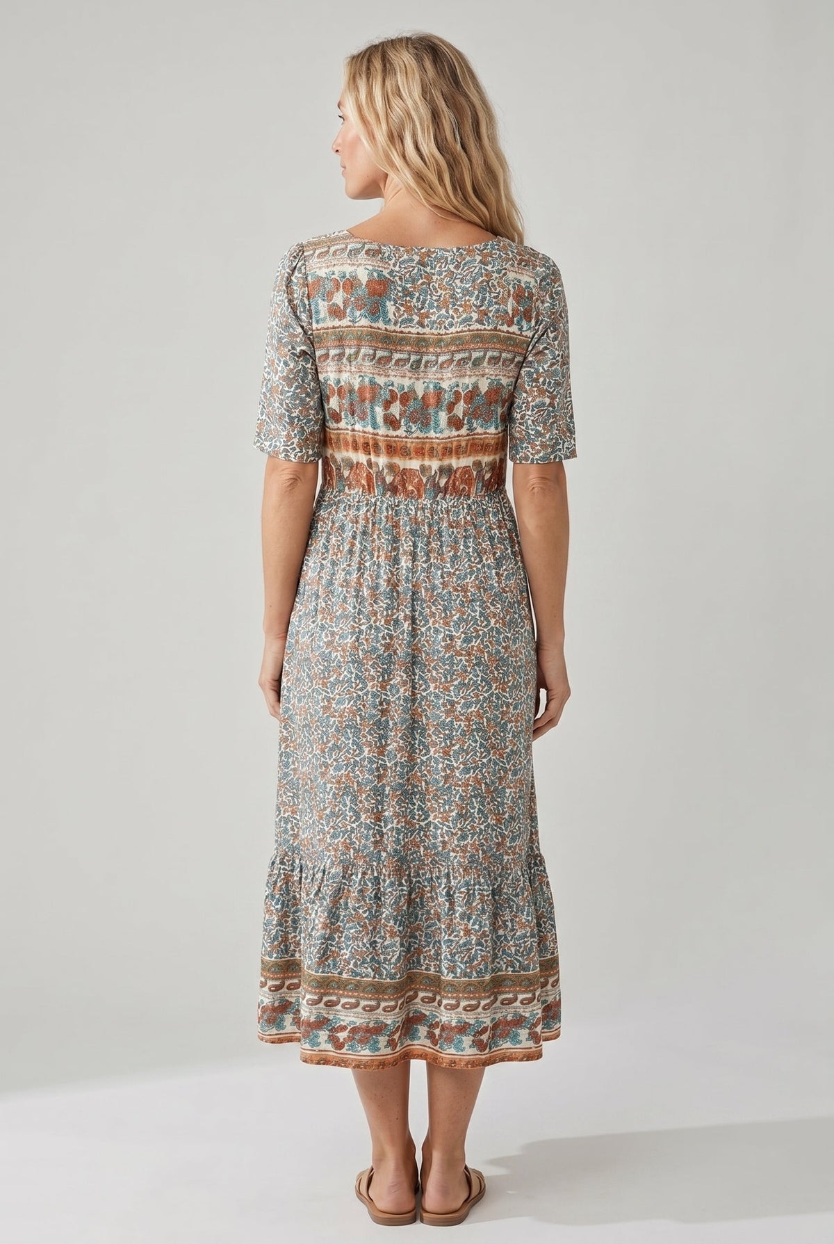 Ella | Bohemian Mosaic Square-Neck Women Summer Midi Dress