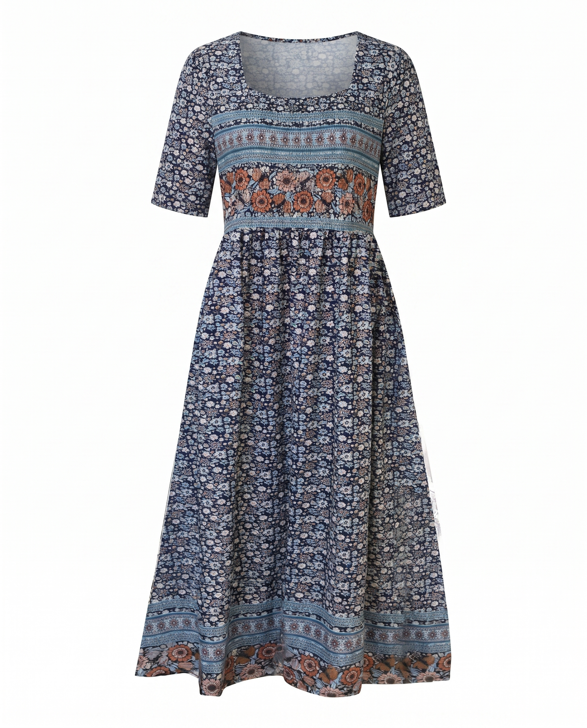 Ella | Bohemian Mosaic Square-Neck Women Summer Midi Dress