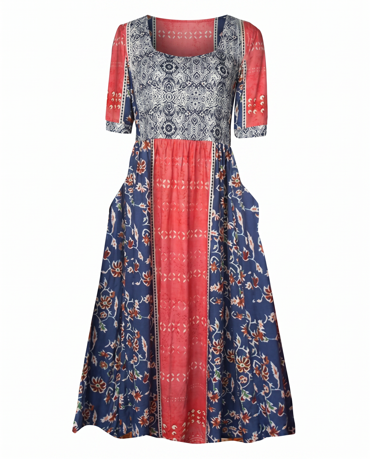 Ella | Bohemian Mosaic Square-Neck Women Summer Midi Dress