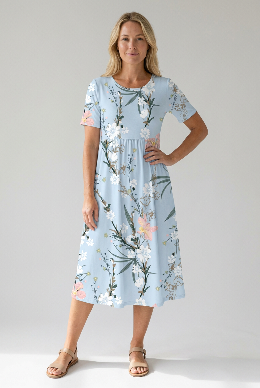 Sofia | Botanical Bloom A-Line Women Summer Midi Dress