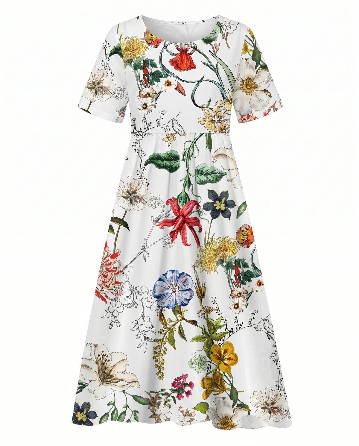 Sofia | Botanical Bloom A-Line Women Summer Midi Dress