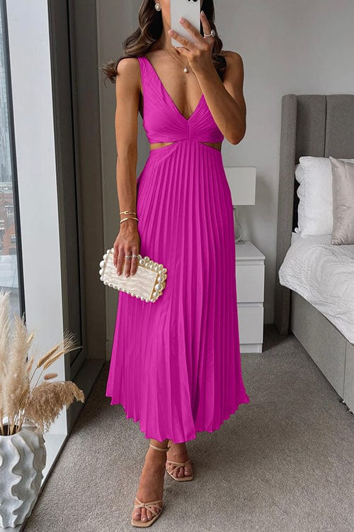 Layla | Pleated V-Neck A-Line Women Summer Midi Dress