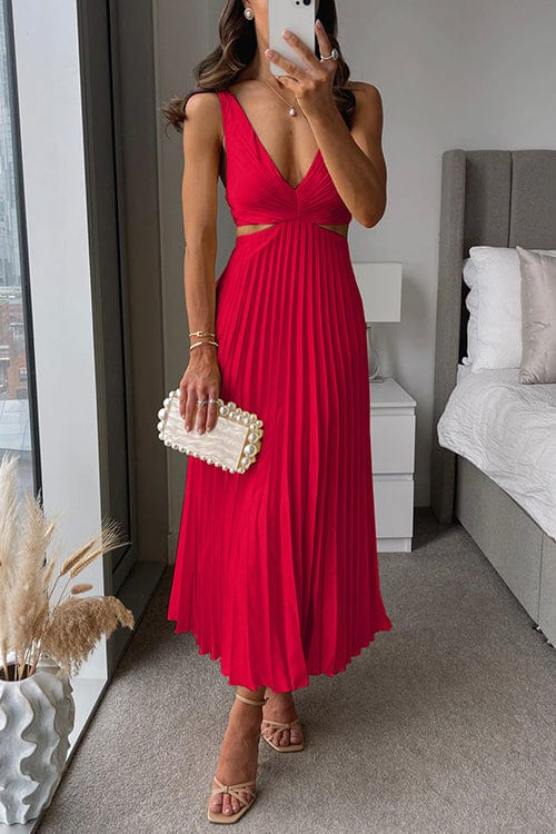 Layla | Pleated V-Neck A-Line Women Summer Midi Dress