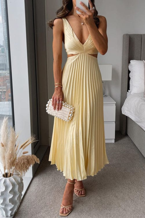 Layla | Pleated V-Neck A-Line Women Summer Midi Dress