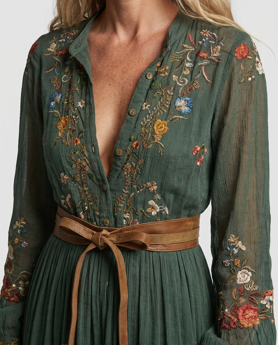 Annika | Vintage Floral Sheer-Sleeve Women Summer Maxi Dress