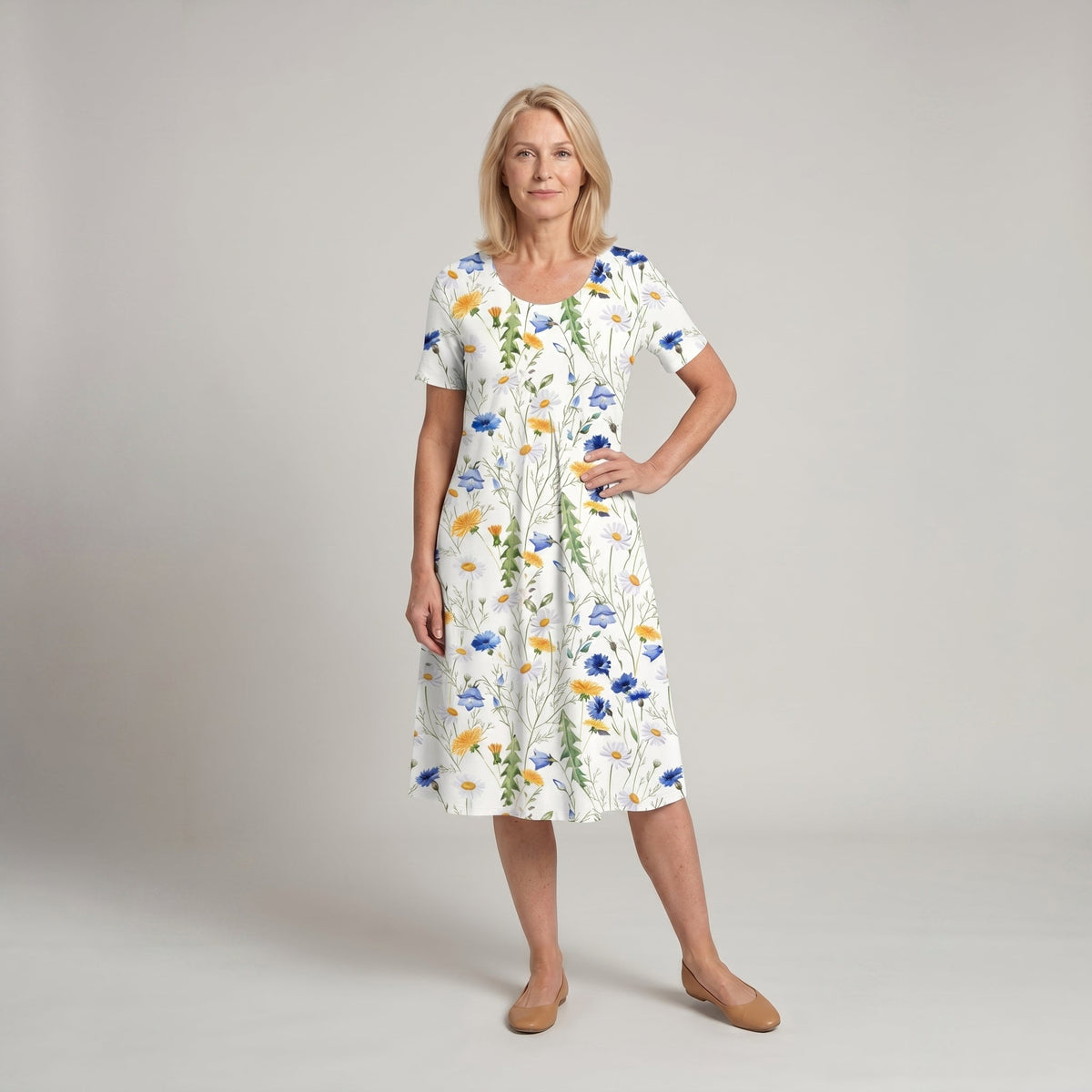 Calla | Floral Short-Sleeve Flowy Women Summer Midi Dress