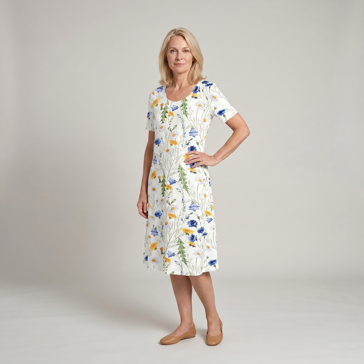 Calla | Floral Short-Sleeve Flowy Women Summer Midi Dress