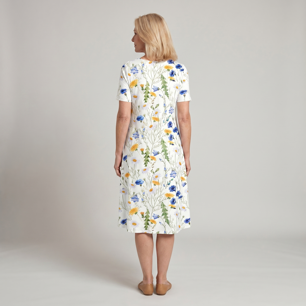Calla | Floral Short-Sleeve Flowy Women Summer Midi Dress