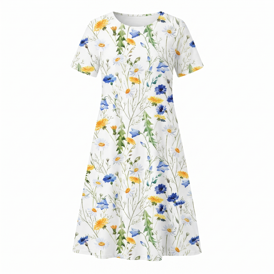 Calla | Floral Short-Sleeve Flowy Women Summer Midi Dress