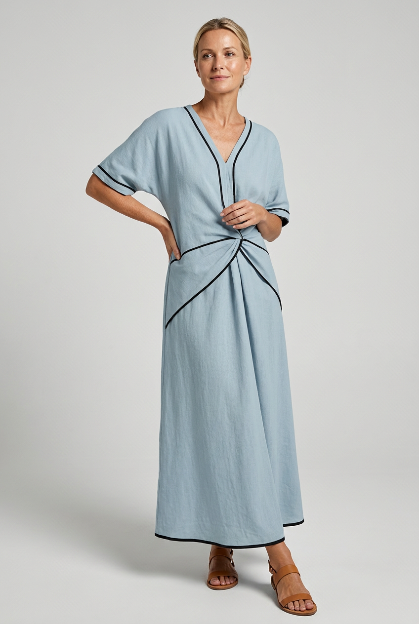 Priscilla | Twist-Front Draped-Waist Women Summer Maxi Dress