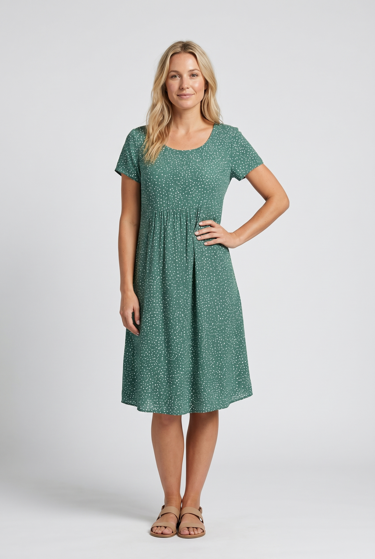 Serena | Meadow Blossom Round-Neck Women Summer Midi Dress