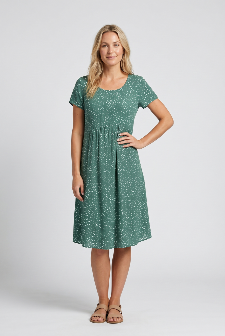 Serena | Meadow Blossom Round-Neck Women Summer Midi Dress