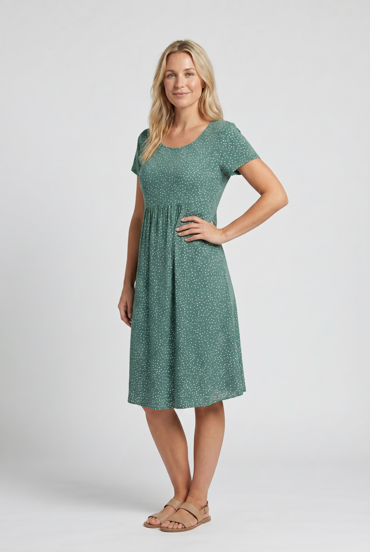 Serena | Meadow Blossom Round-Neck Women Summer Midi Dress